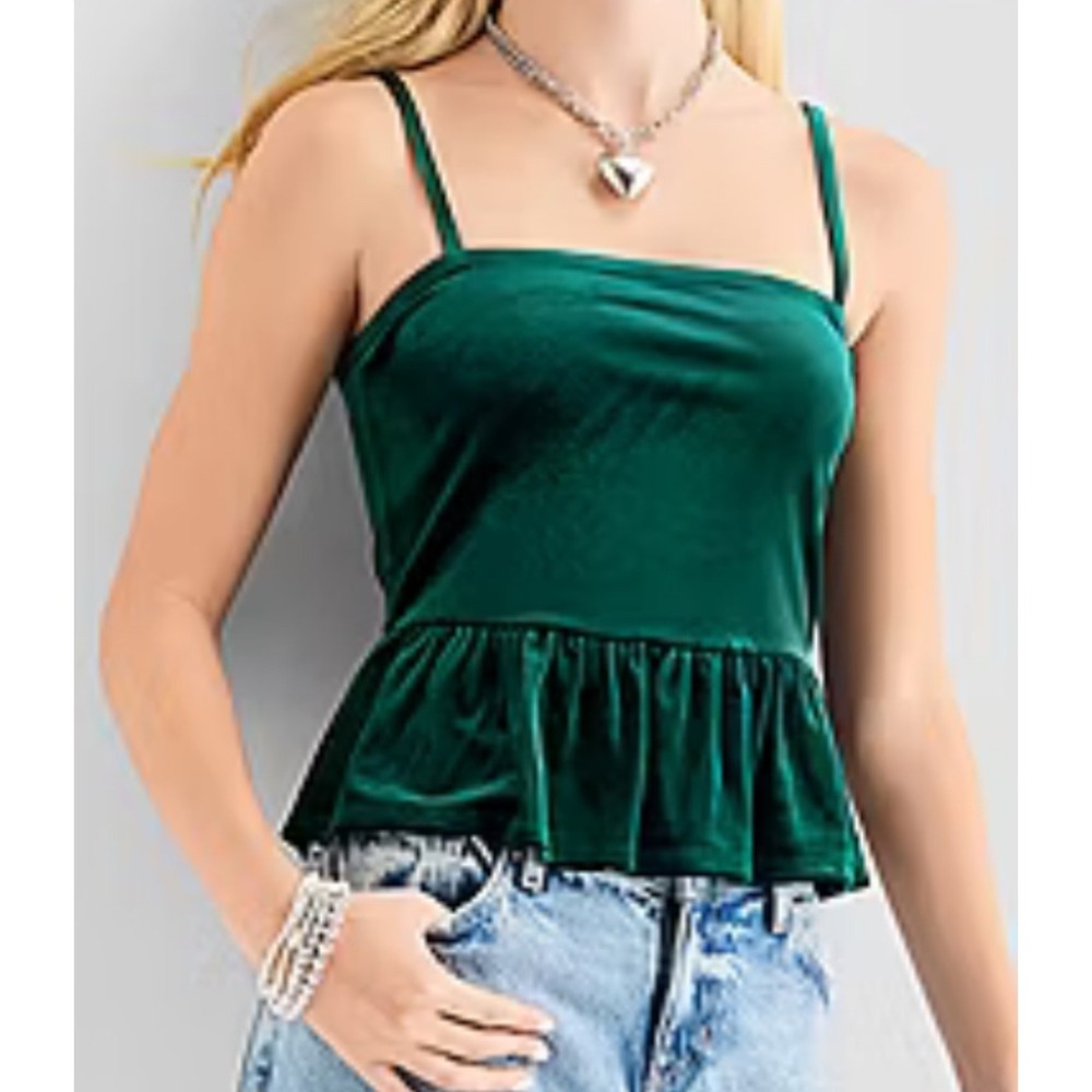 Sugar & Diamonds Emerald Green Velvet Peplum Camisole Top Jingle Ball XL NWT